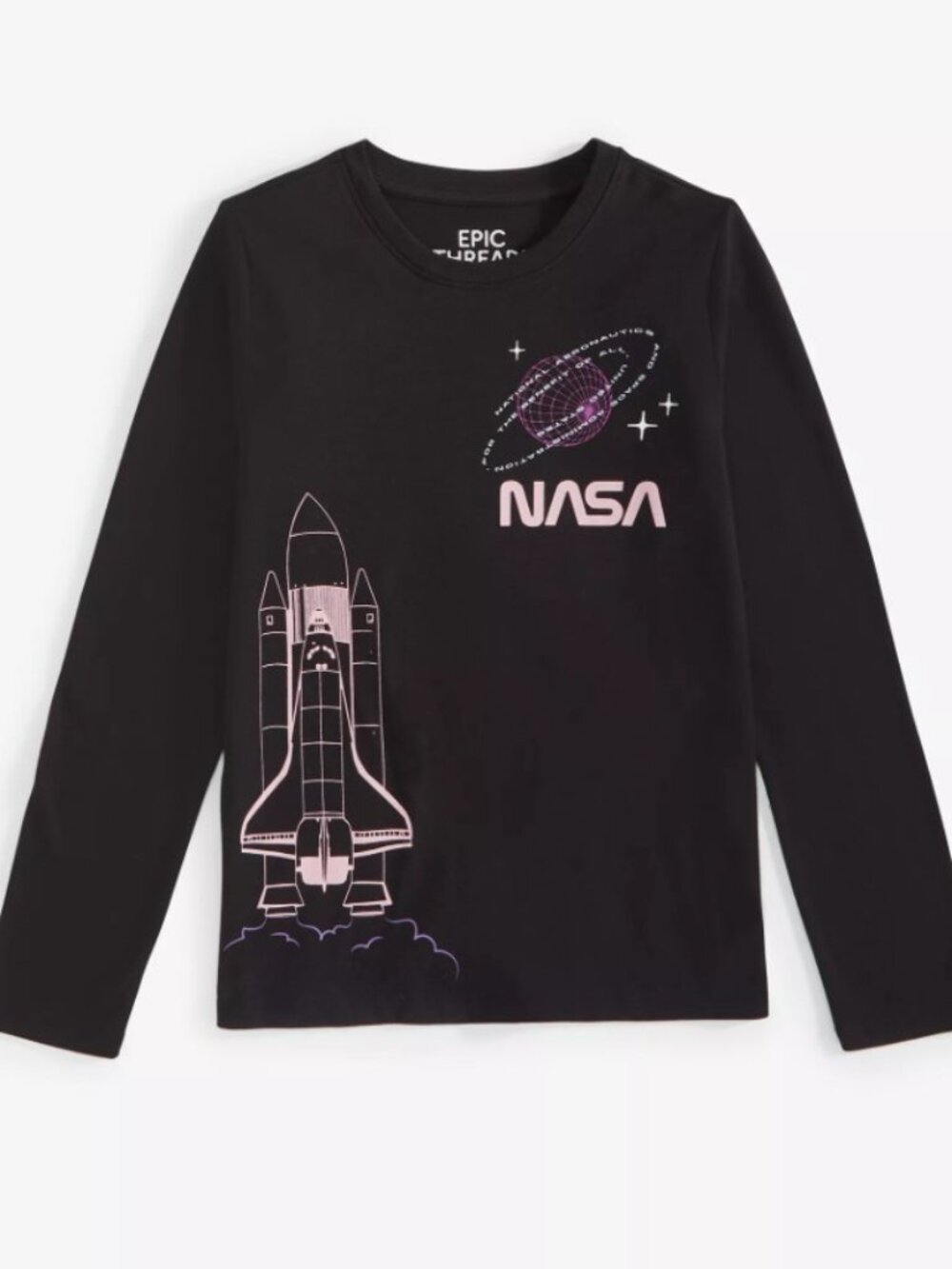Epic Threads Little & Big Girls NASA Graphic Long-Sleeve T-Shirt Black M 10/12